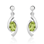 9ct White Gold Oval Natural Peridot 'Eye' Drop Earrings — 6x4mm