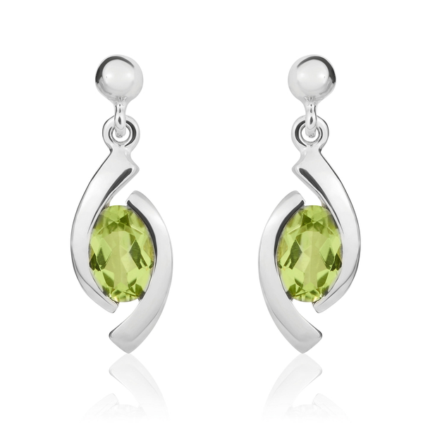 9ct White Gold Oval Natural Peridot 'Eye' Drop Earrings — 6x4mm