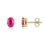 9ct Yellow Gold Oval Natural Ruby Claw Stud Earrings