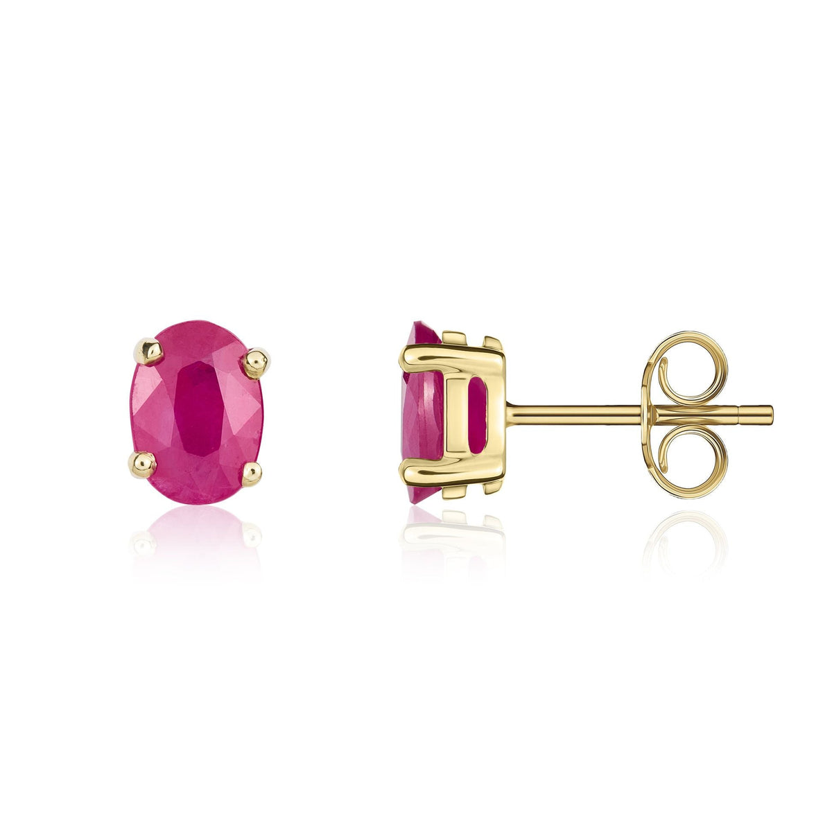 9ct Yellow Gold Oval Natural Ruby Claw Stud Earrings