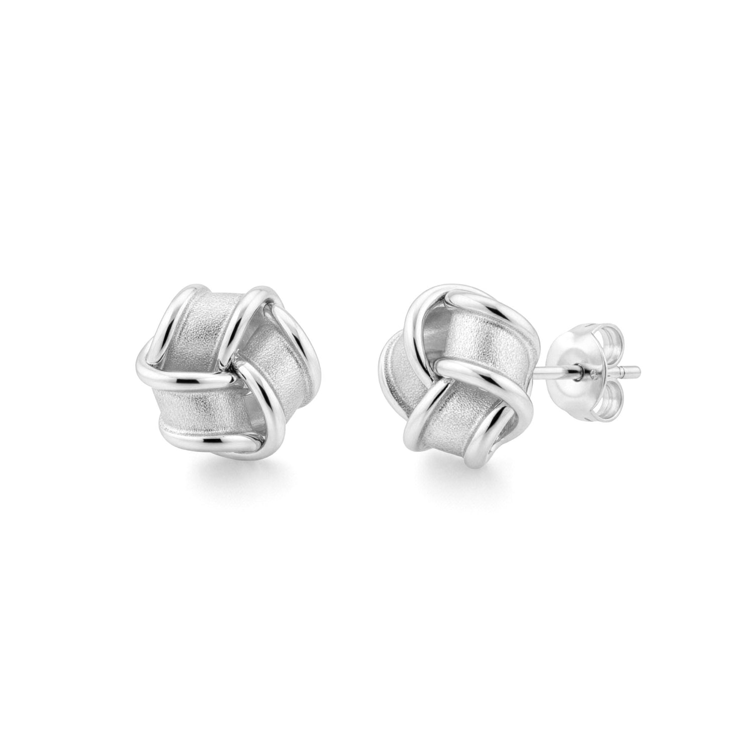 9ct White Gold Polished Interlaced Knot Stud Earrings — 11mm