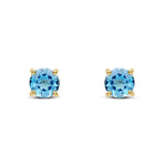 9ct Yellow Gold Round Natural Swiss Blue Topaz Claw Stud Earrings — 6mm