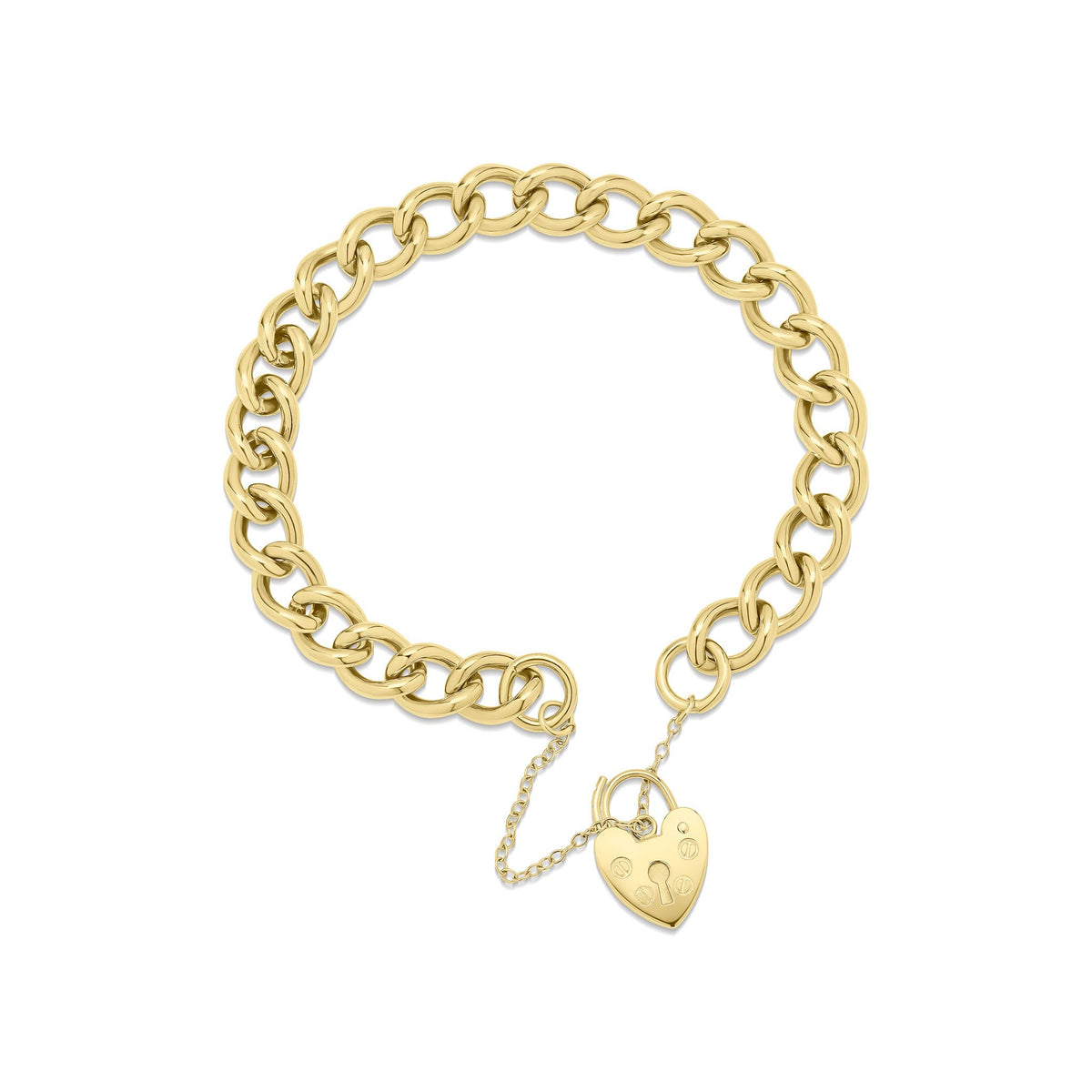 9ct Yellow Gold Open Curb Heart Padlock Bracelet