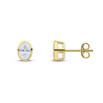 9ct Yellow Gold Oval Cubic Zirconia CZ Rubover Stud Earrings — 6x4mm
