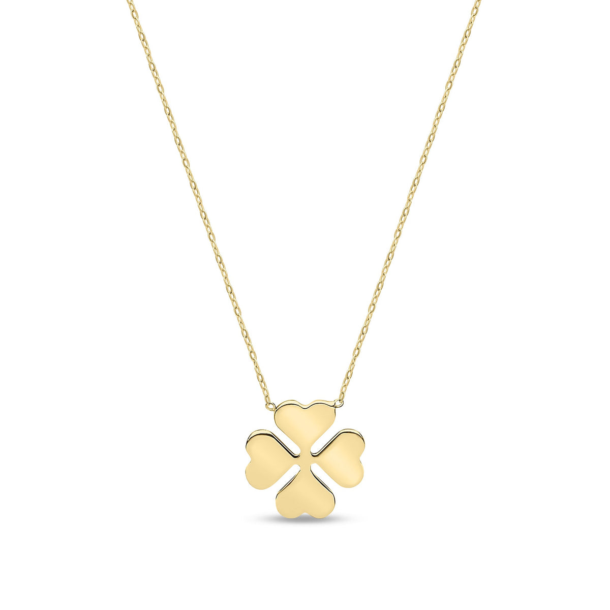 9ct Yellow Gold Rolo Chain Four Leaf Clover Necklace