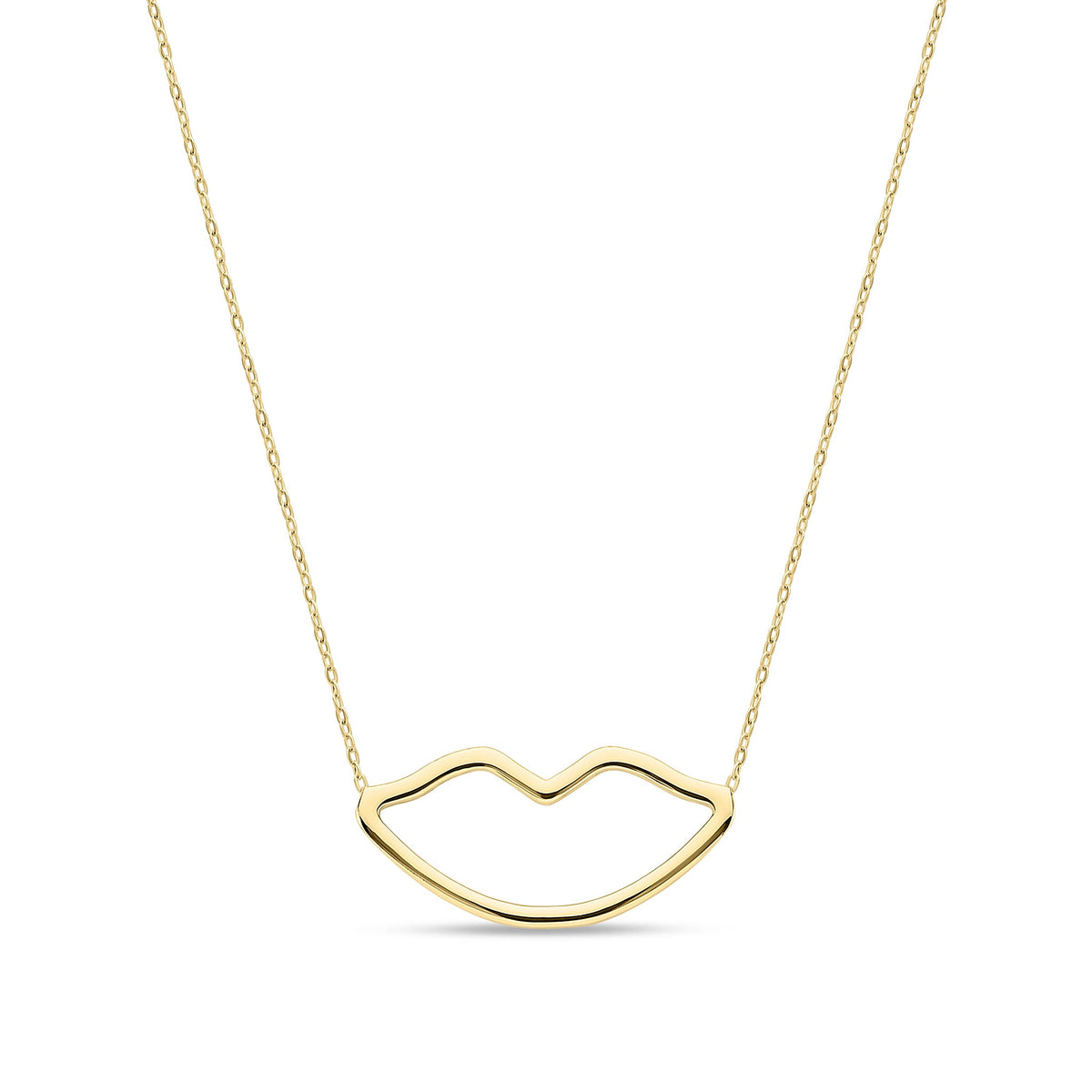 9ct Yellow Gold Rolo Chain Lips Pendant Necklace