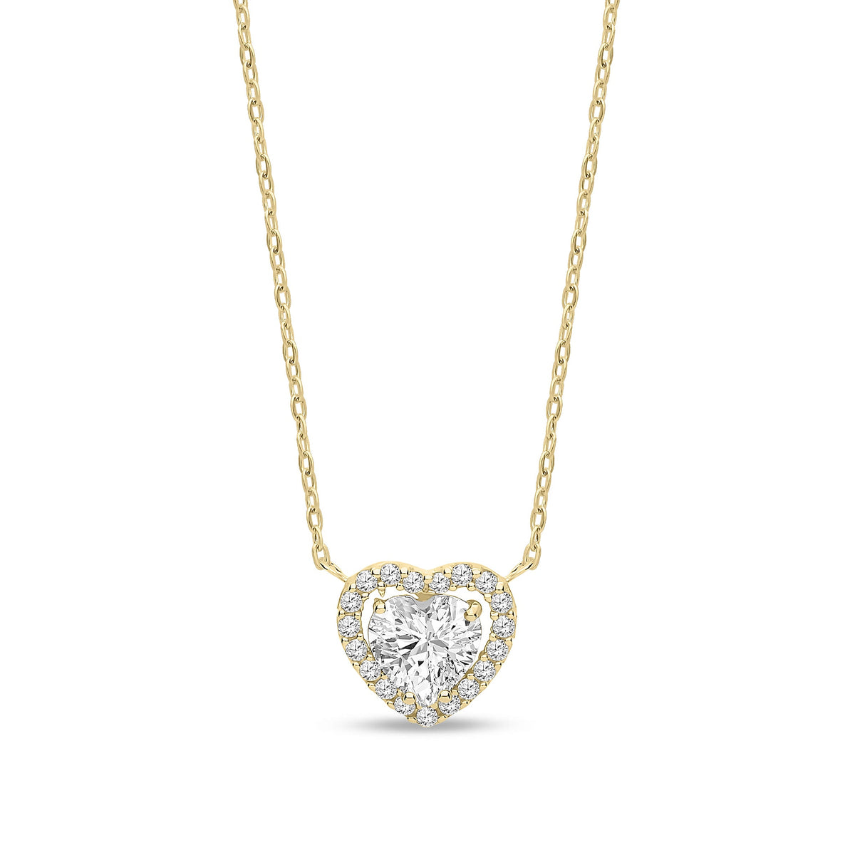 9ct Yellow Gold Heart Halo Pendant Necklace with Cubic Zirconia