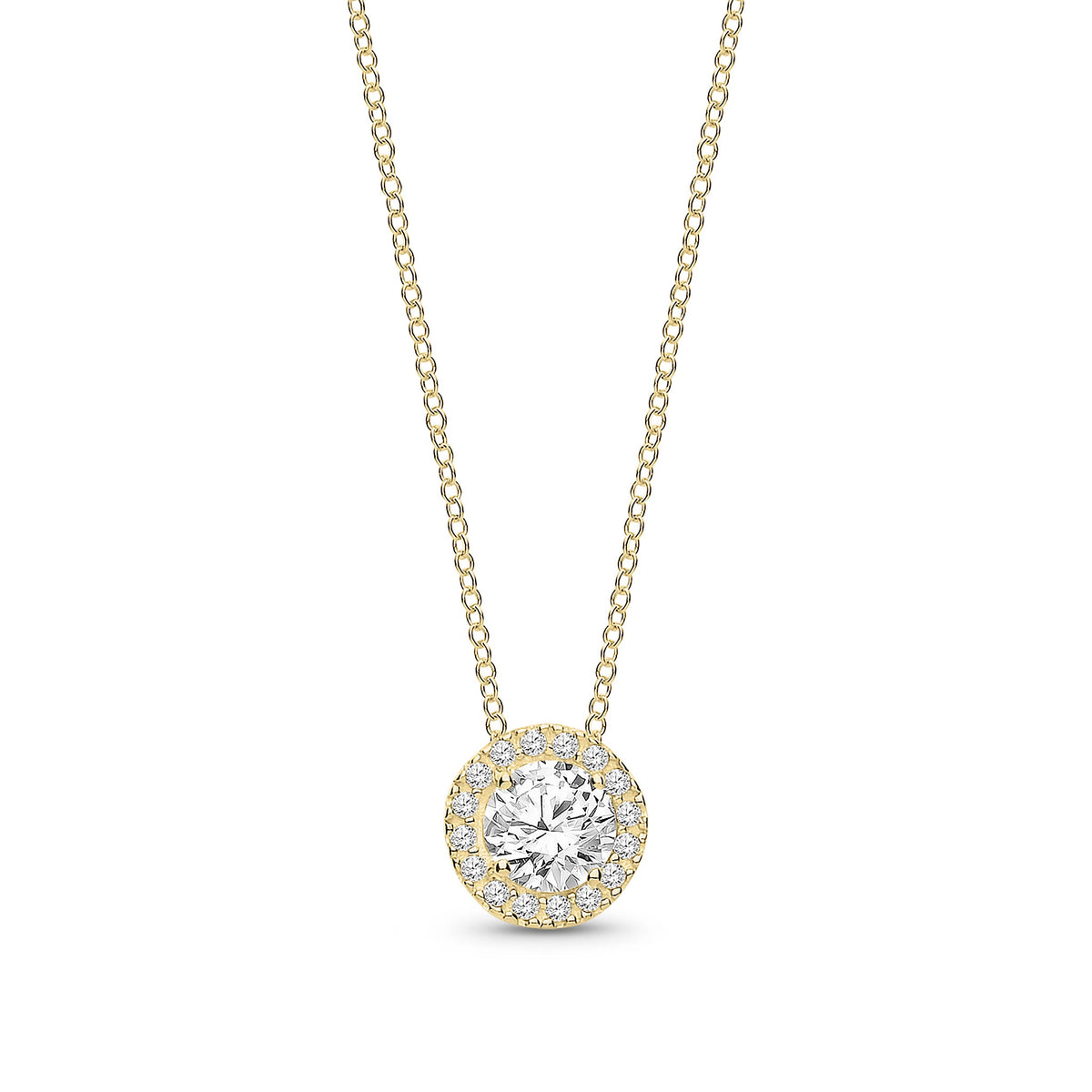 9ct Yellow Gold Round Cubic Zirconia Halo Pendant Necklace