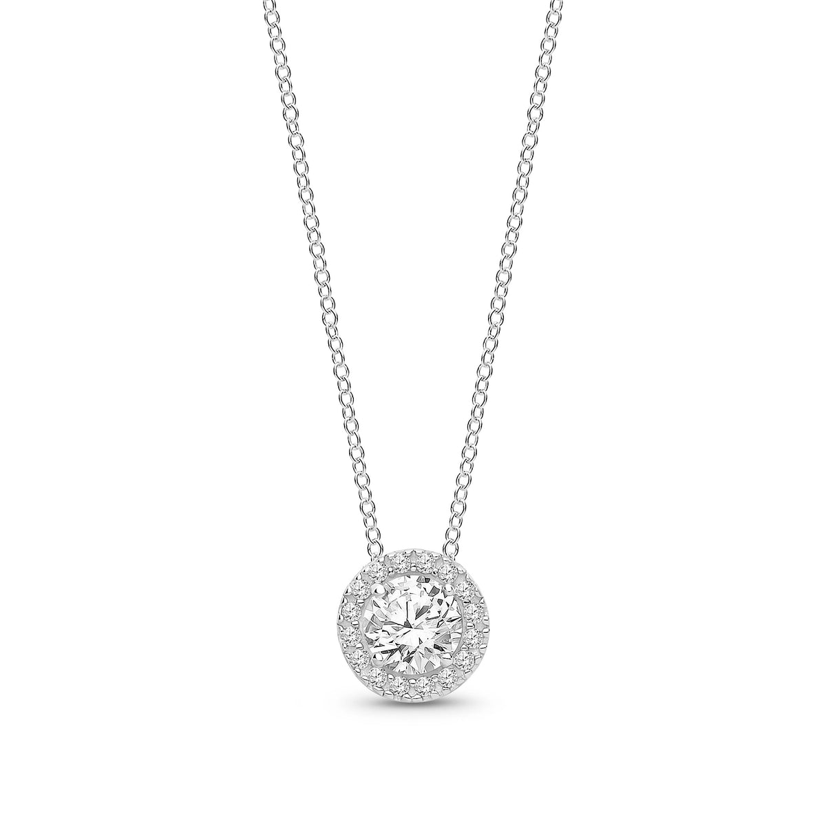 9ct White Gold Round Cubic Zirconia Pendant Necklace
