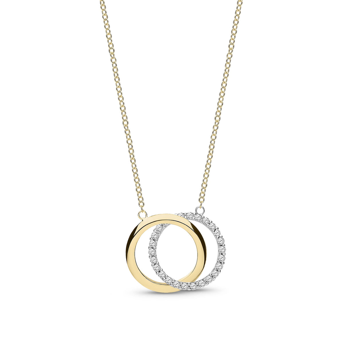 9ct Yellow and White Gold Interlocking Circles Pendant Necklace with Cubic Zirconia