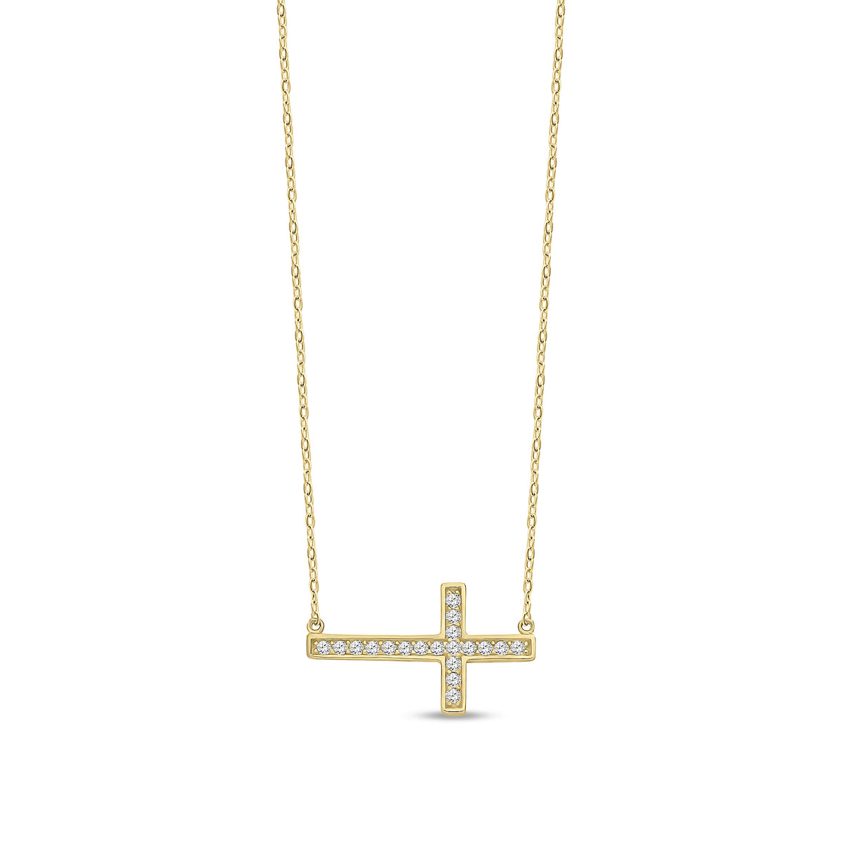 9ct Yellow Gold Cubic Zirconia Cross Necklace