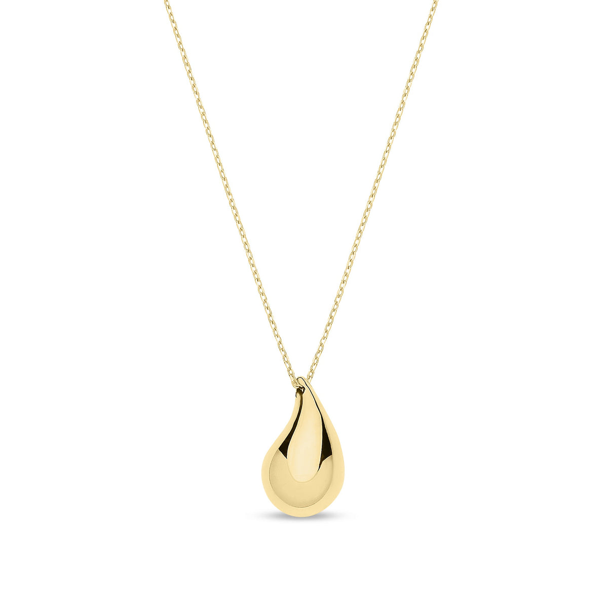 9ct Yellow Gold Puffed Teardrop Pendant Necklace