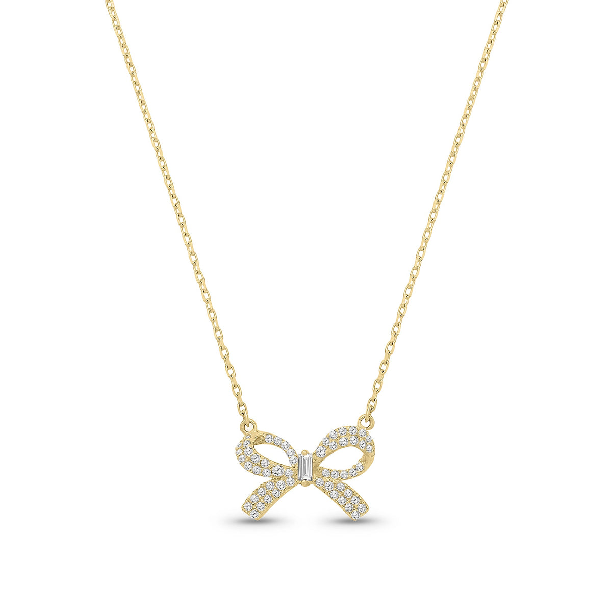 9ct Yellow Gold Cubic Zirconia Bow Necklace