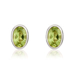 9ct White Gold Oval Natural Peridot Rubover Stud Earrings — 6x4mm