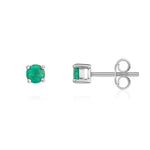 9ct White Gold Round Natural Emerald Claw Stud Earrings — 4mm
