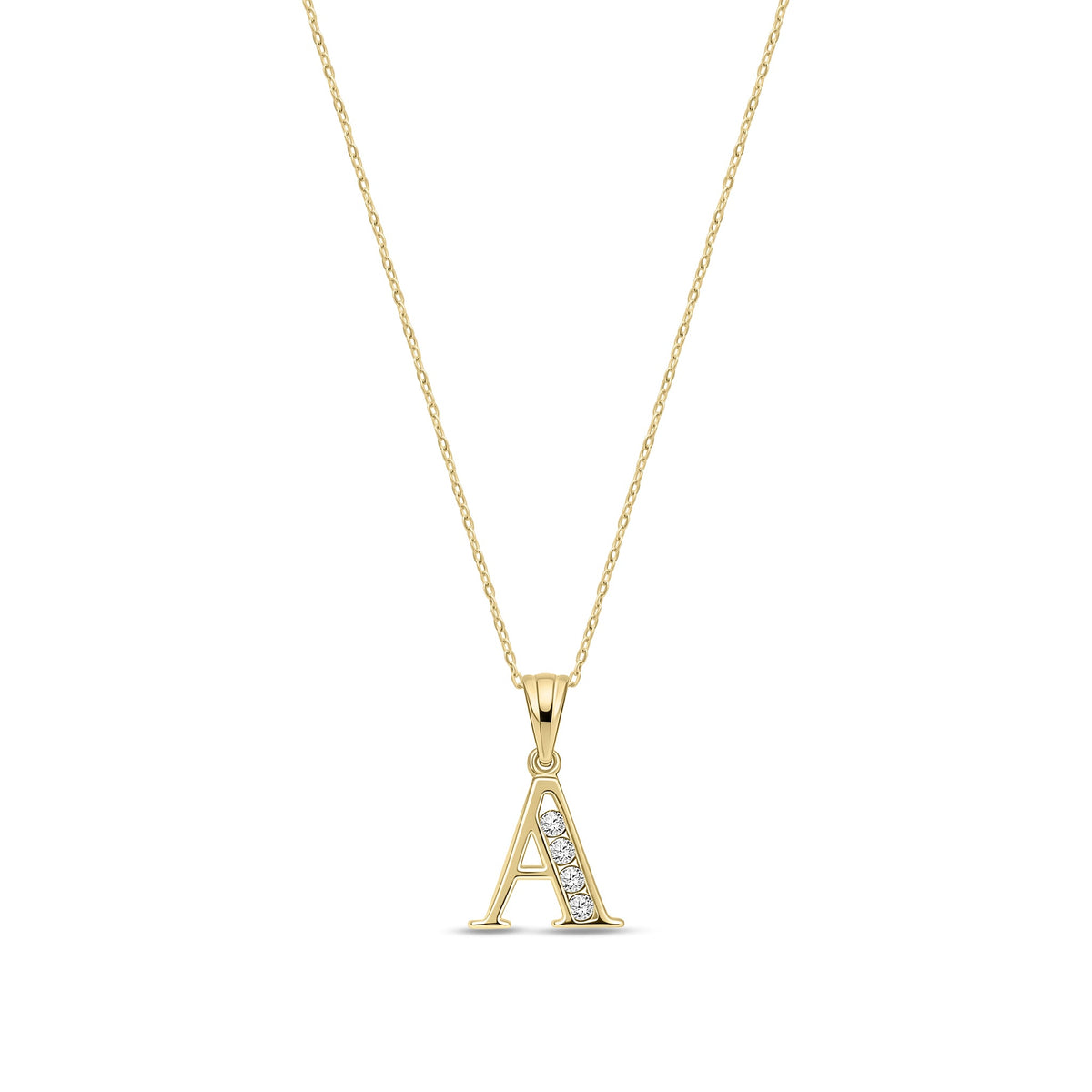 9ct Yellow Gold Channel Set Cubic Zirconia Initial Pendant - Initial A