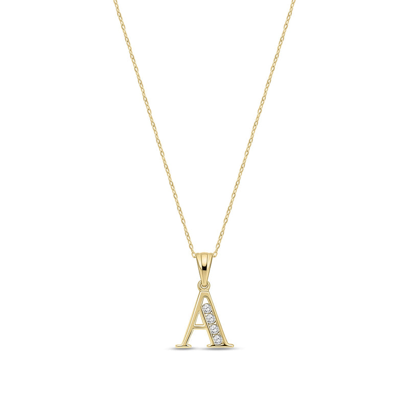 9ct Yellow Gold Channel Set Cubic Zirconia Initial Pendant - Initial A