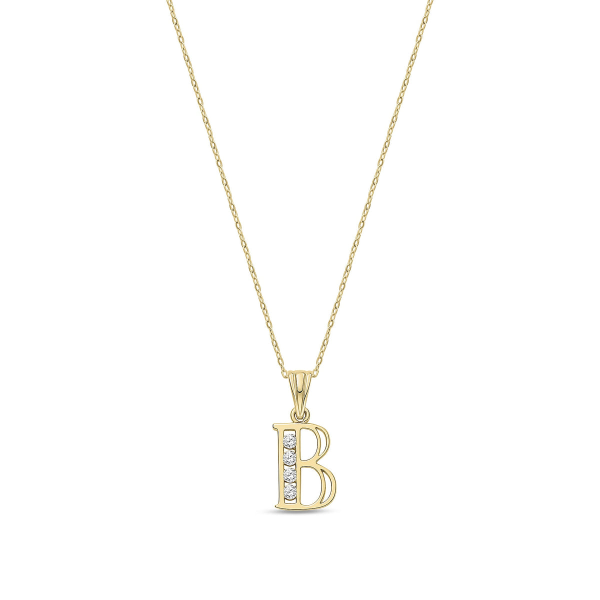 9ct Yellow Gold Channel Set Cubic Zirconia Initial Pendant - Initial B