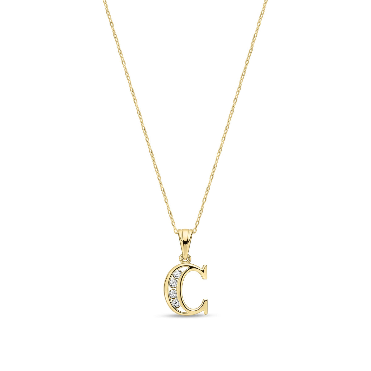9ct Yellow Gold Channel Set Cubic Zirconia Initial Pendant - Initial C