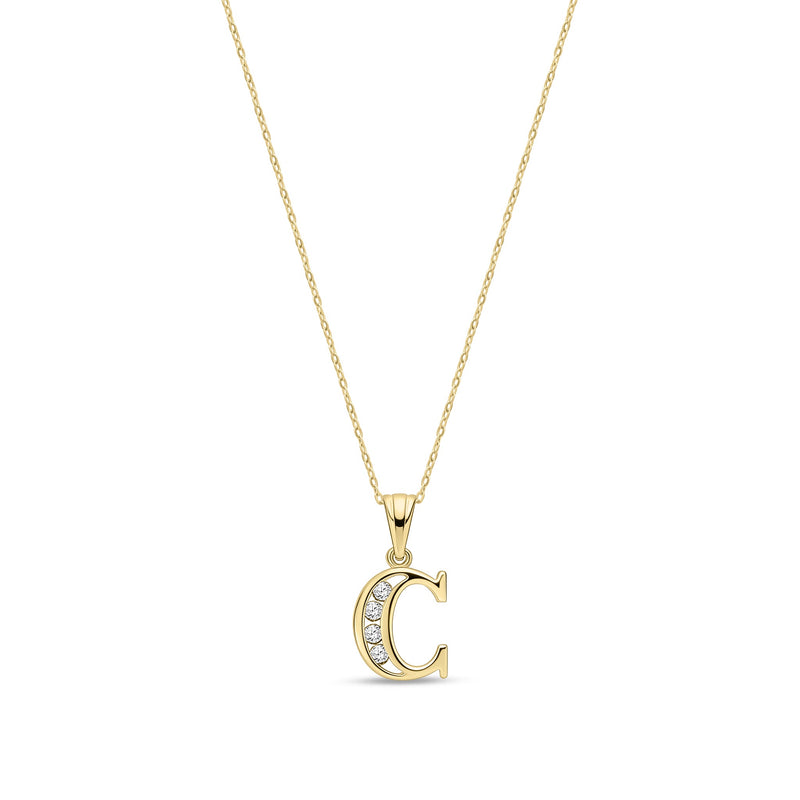 9ct Yellow Gold Channel Set Cubic Zirconia Initial Pendant - Initial C