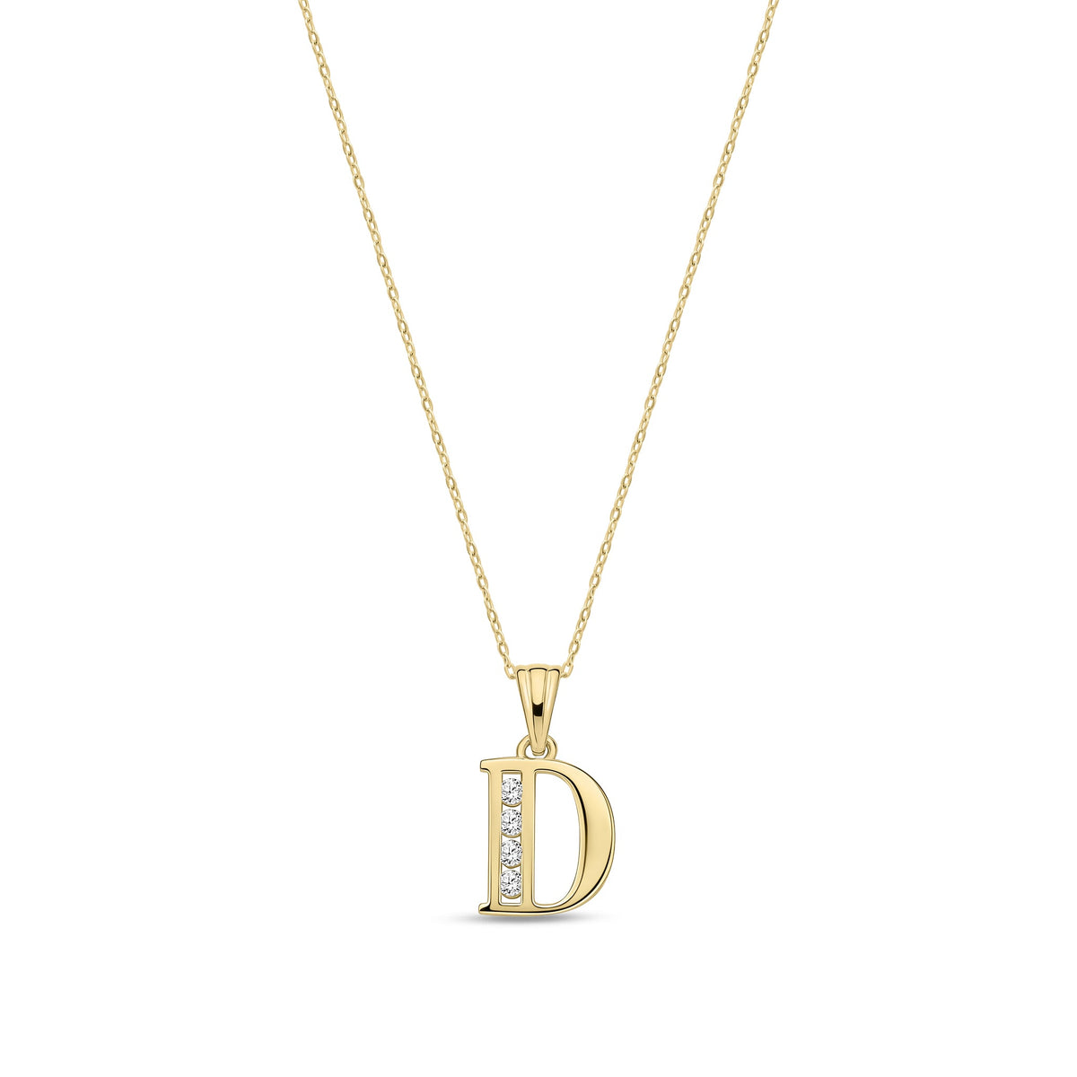 9ct Yellow Gold Channel Set Cubic Zirconia Initial Pendant - Initial D
