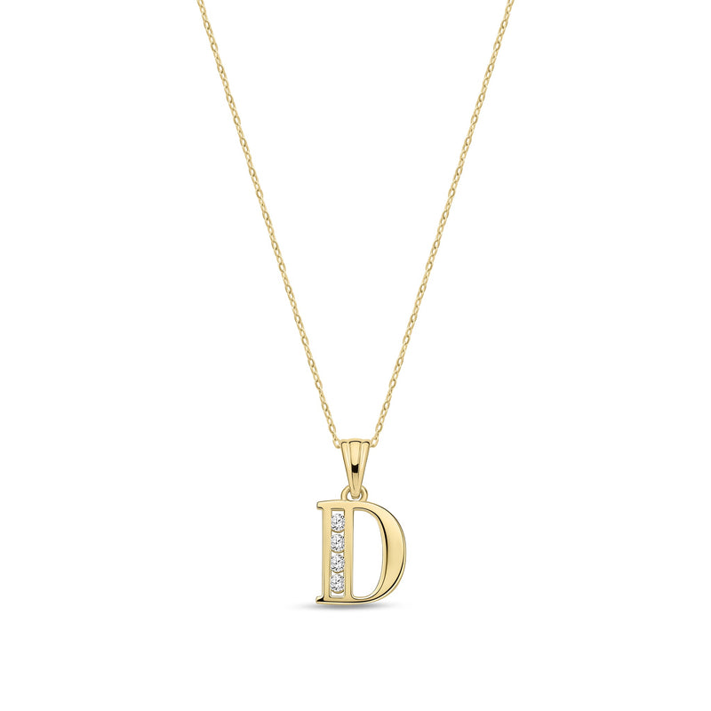 9ct Yellow Gold Channel Set Cubic Zirconia Initial Pendant - Initial D