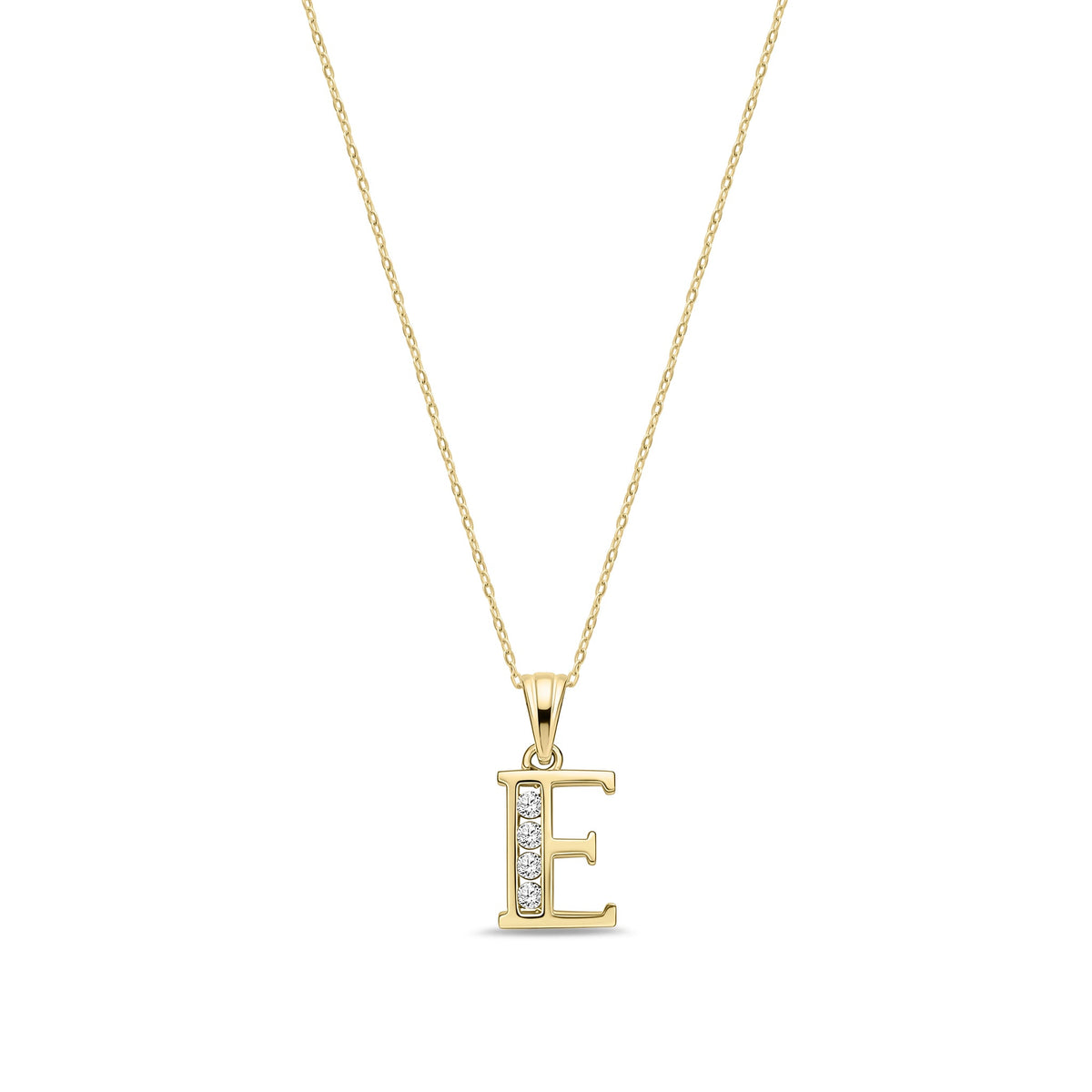 9ct Yellow Gold Channel Set Cubic Zirconia Initial Pendant - Initial E