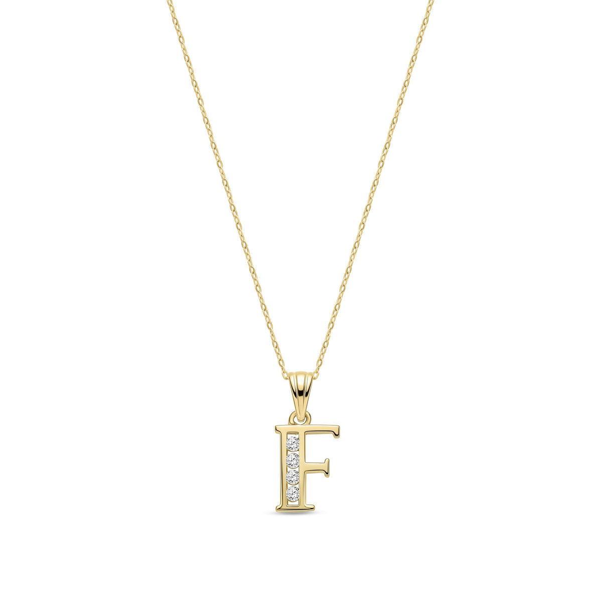 9ct Yellow Gold Channel Set Cubic Zirconia Initial Pendant - Initial F