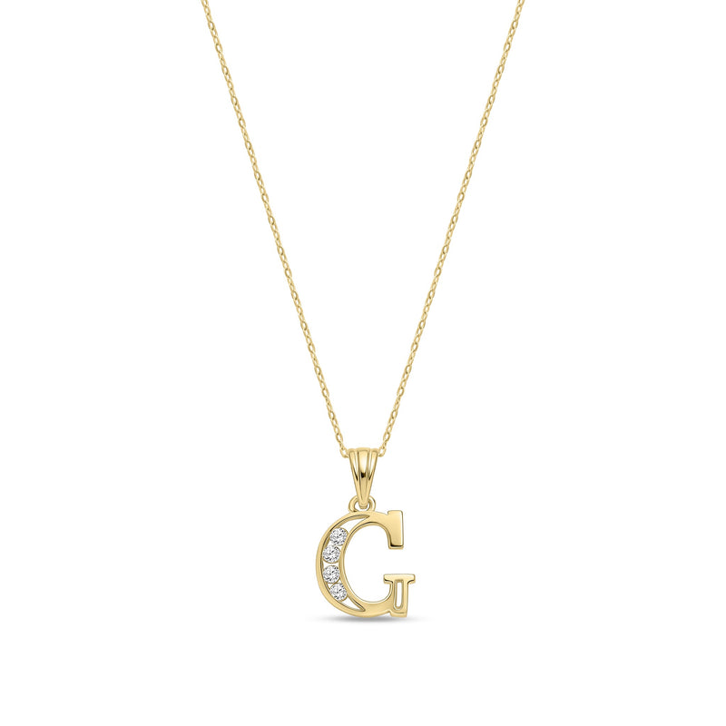 9ct Yellow Gold Channel Set Cubic Zirconia Initial Pendant - Initial G