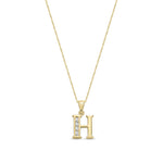 9ct Yellow Gold Channel Set Cubic Zirconia Initial Pendant - Initial H