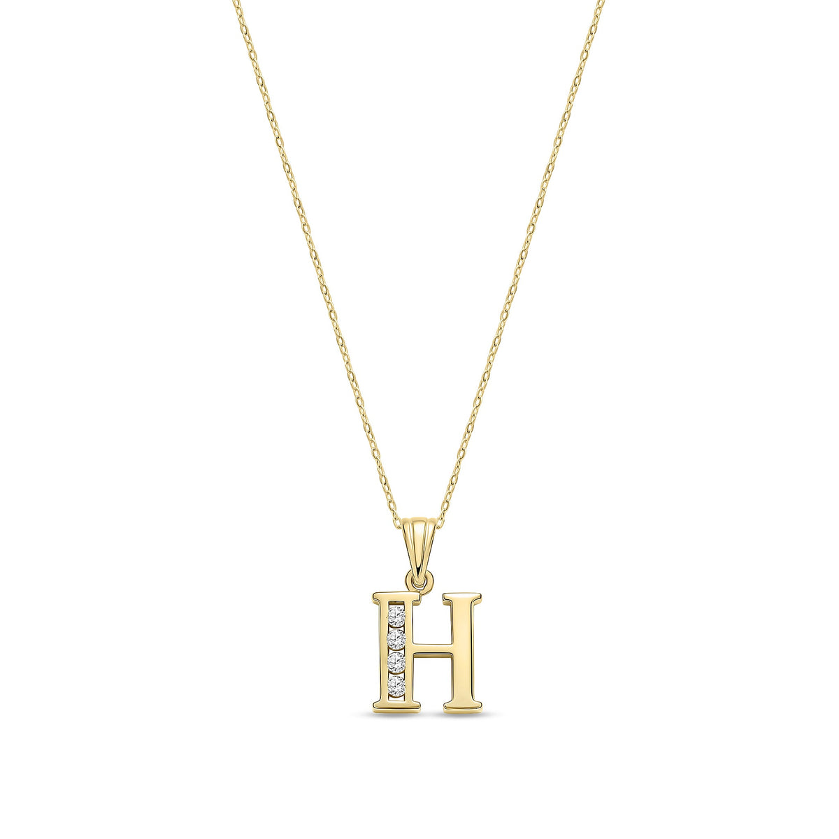 9ct Yellow Gold Channel Set Cubic Zirconia Initial Pendant - Initial H