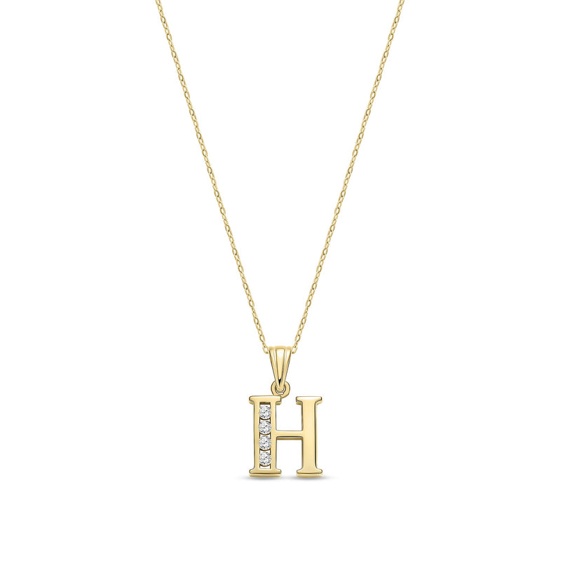 9ct Yellow Gold Channel Set Cubic Zirconia Initial Pendant - Initial H