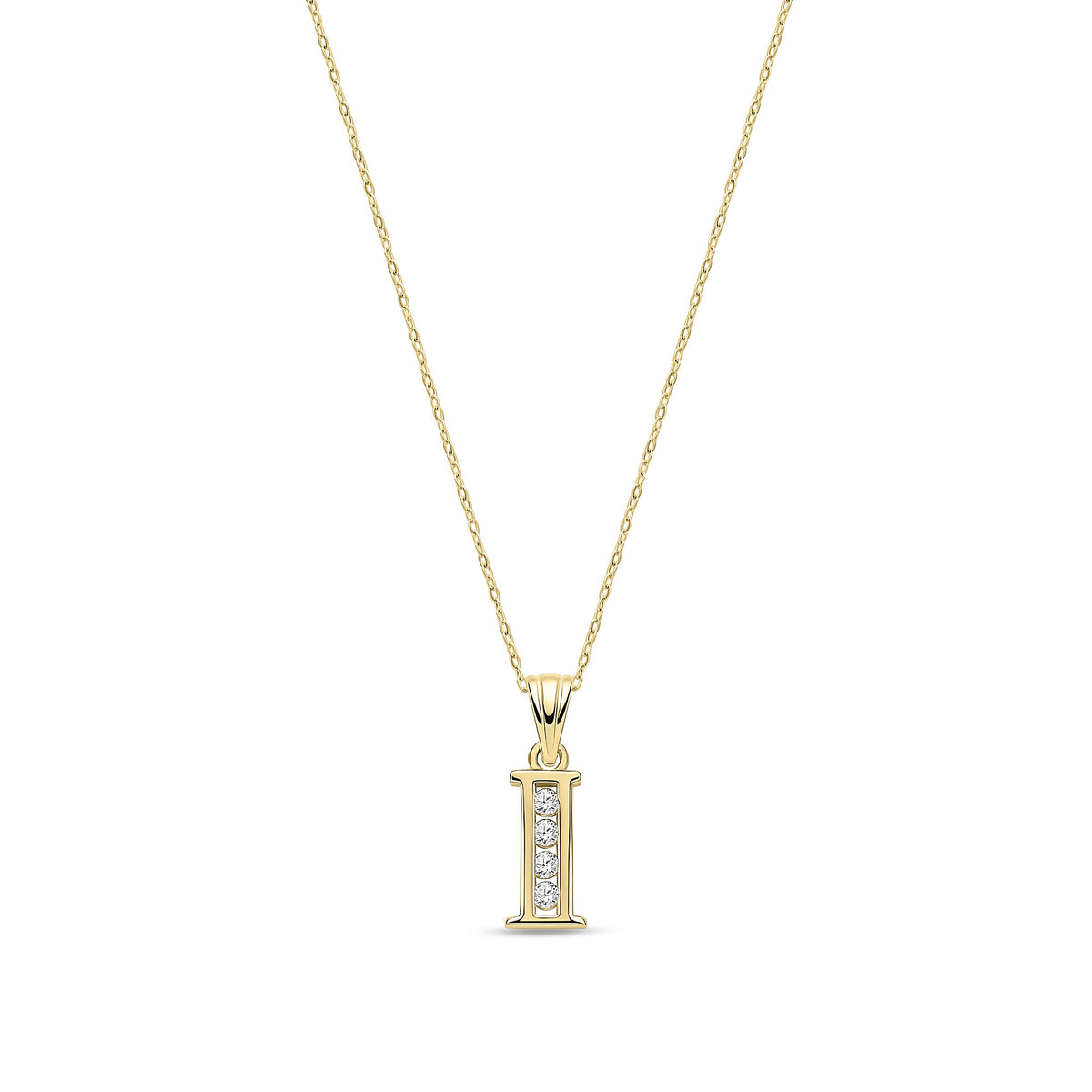 9ct Yellow Gold Channel Set Cubic Zirconia Initial Pendant - Initial I