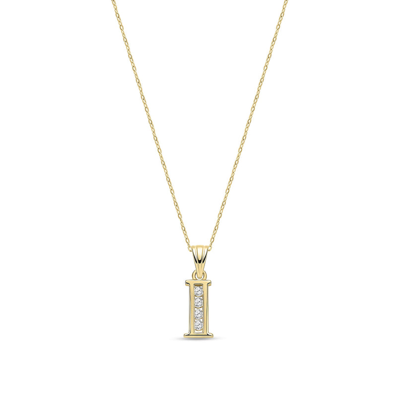 9ct Yellow Gold Channel Set Cubic Zirconia Initial Pendant - Initial I
