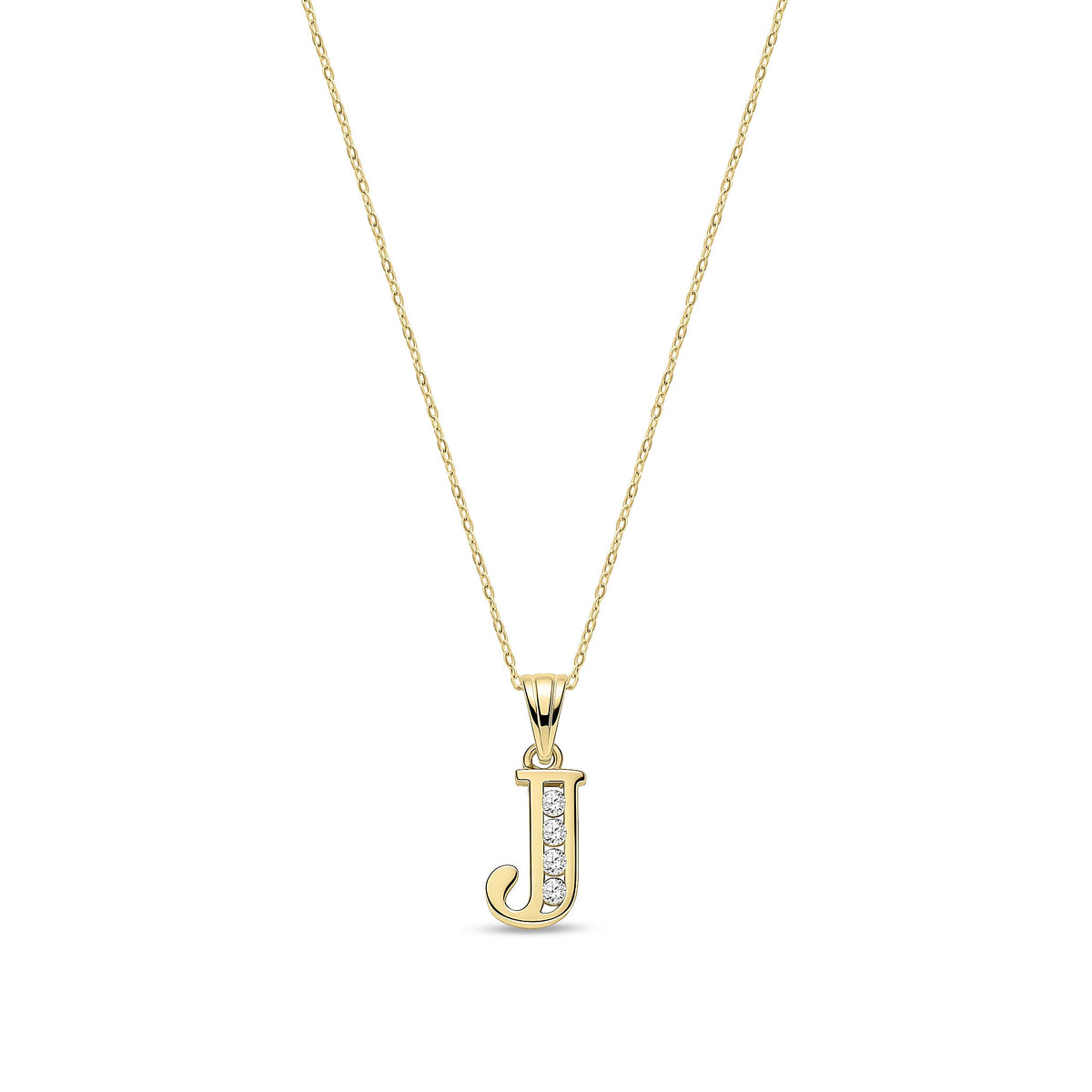 9ct Yellow Gold Channel Set Cubic Zirconia Initial Pendant - Initial J