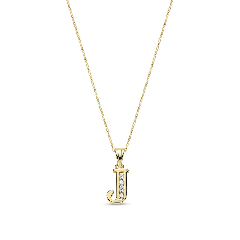 9ct Yellow Gold Channel Set Cubic Zirconia Initial Pendant - Initial J