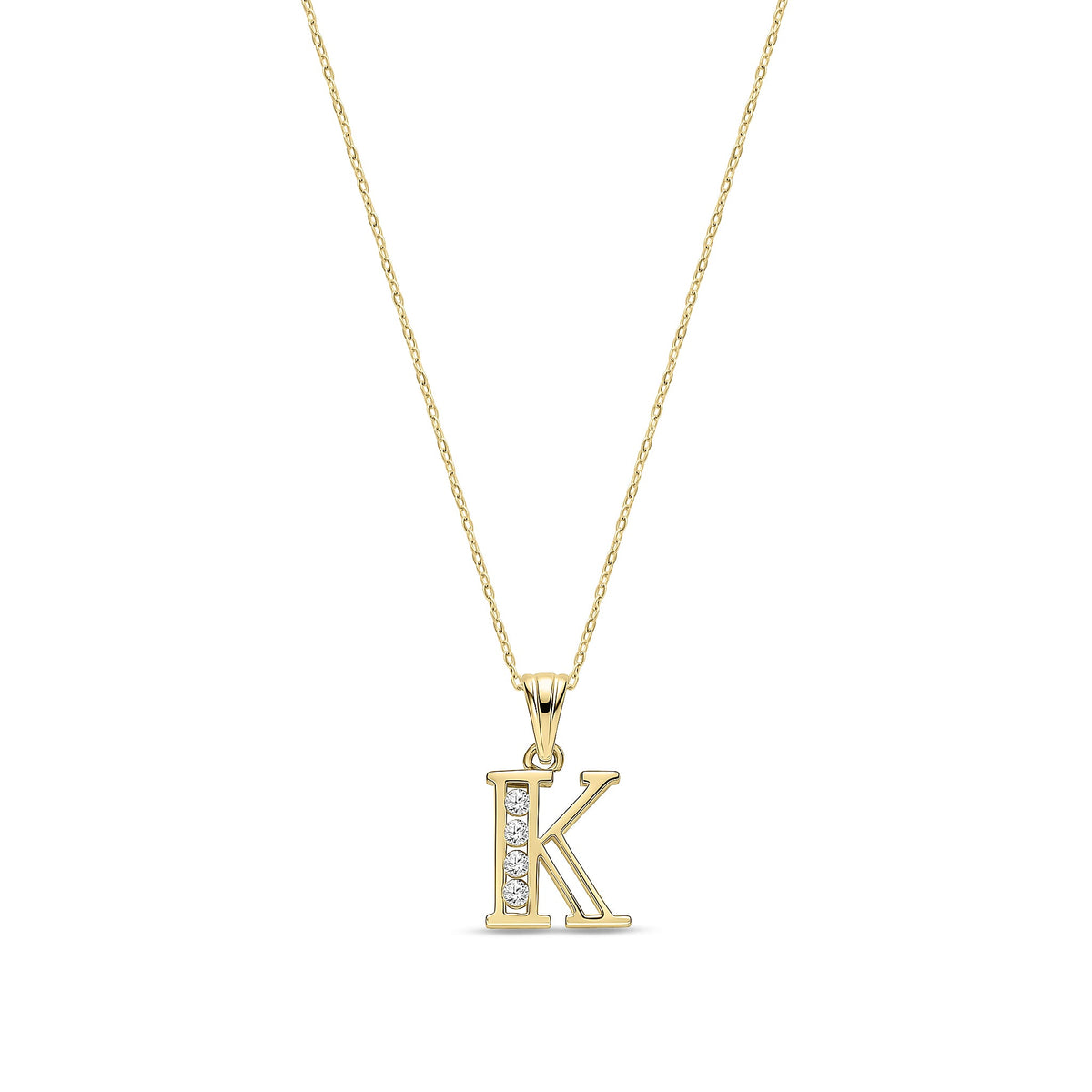 9ct Yellow Gold Channel Set Cubic Zirconia Initial Pendant - Initial K