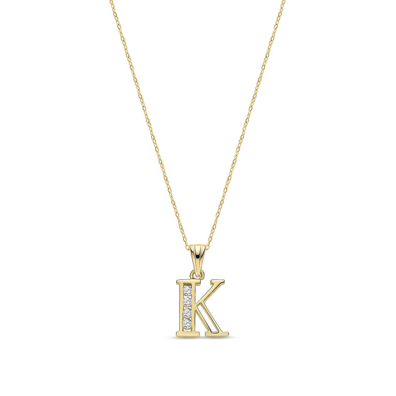 9ct Yellow Gold Channel Set Cubic Zirconia Initial Pendant - Initial K