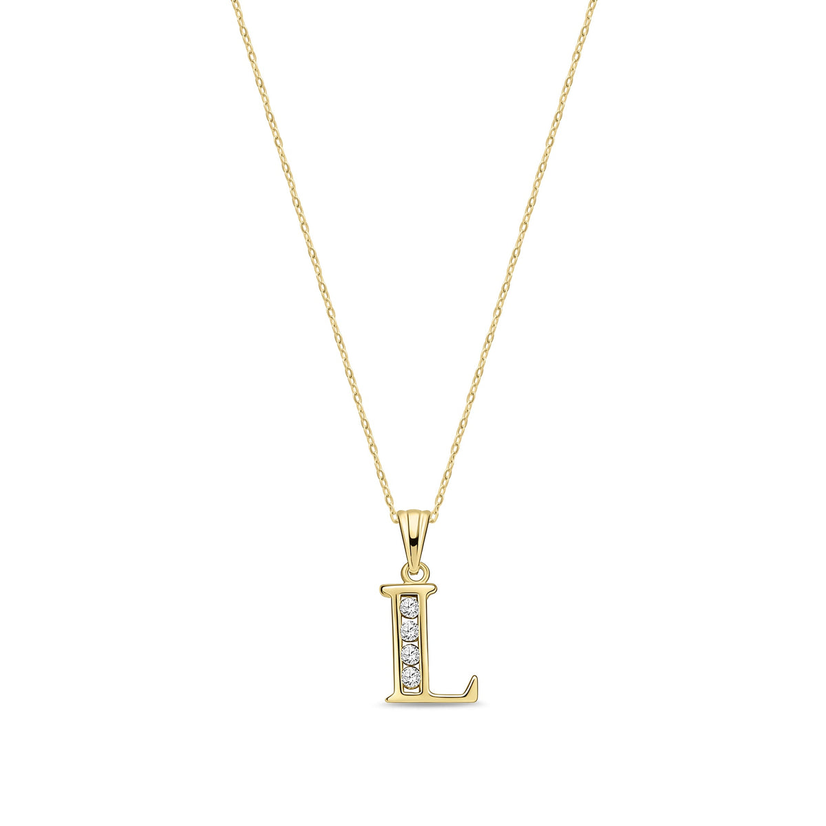 9ct Yellow Gold Channel Set Cubic Zirconia Initial Pendant - Initial L