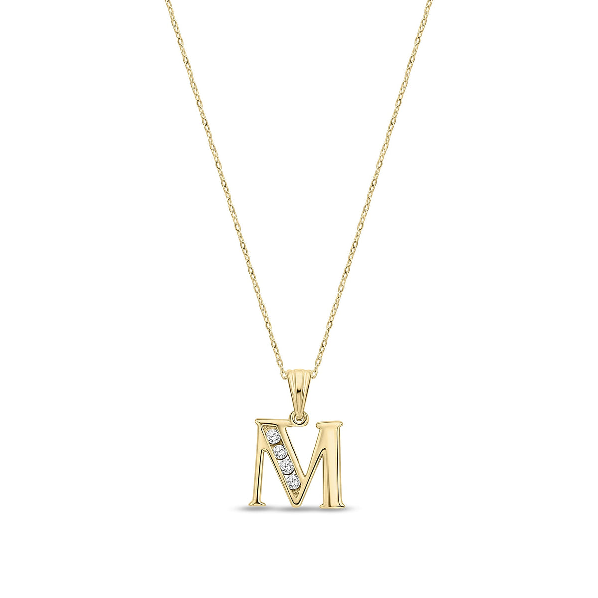 9ct Yellow Gold Channel Set Cubic Zirconia Initial Pendant - Initial M