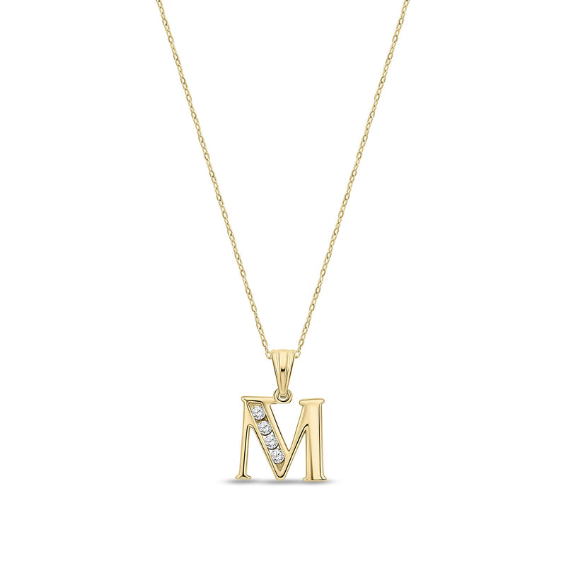 9ct Yellow Gold Channel Set Cubic Zirconia Initial Pendant - Initial M