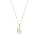 9ct Yellow Gold Channel Set Cubic Zirconia Initial Pendant - Initial N