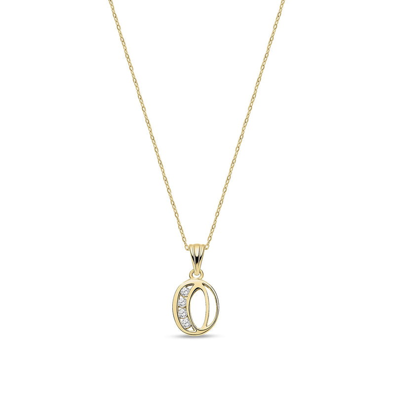 9ct Yellow Gold Channel Set Cubic Zirconia Initial Pendant - Initial O
