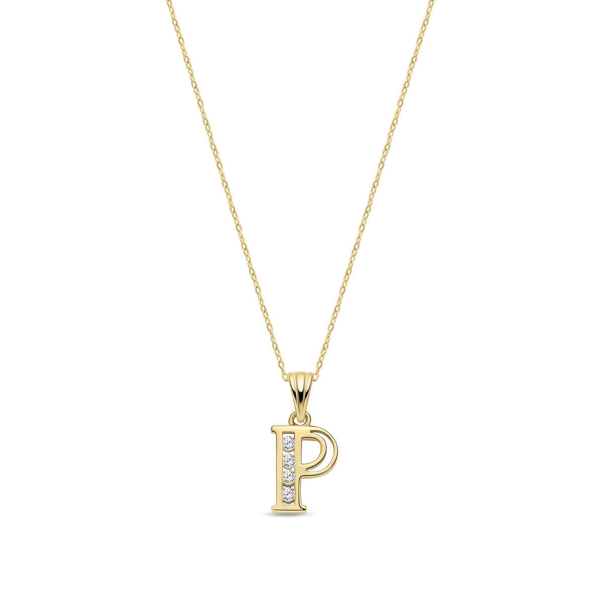 9ct Yellow Gold Channel Set Cubic Zirconia Initial Pendant - Initial P