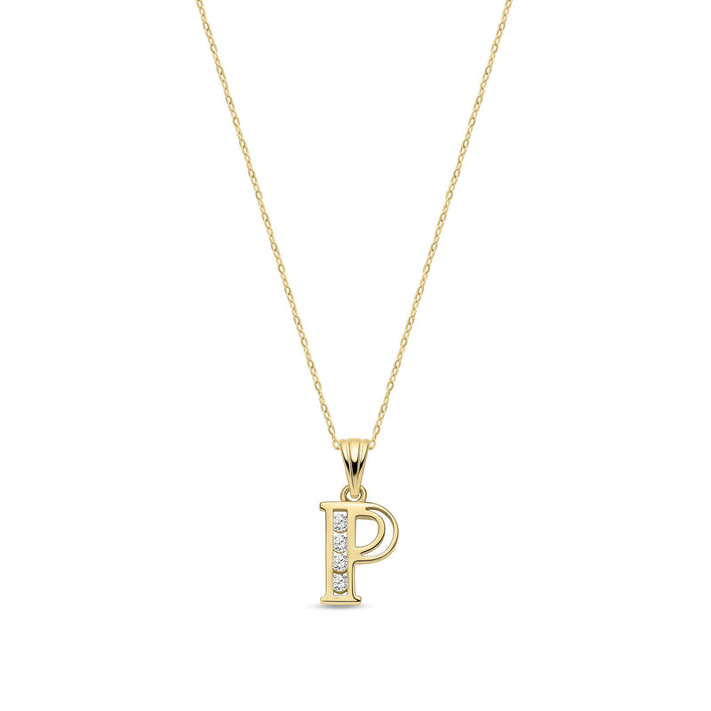 9ct Yellow Gold Channel Set Cubic Zirconia Initial Pendant - Initial P