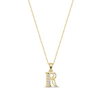 9ct Yellow Gold Channel Set Cubic Zirconia Initial Pendant - Initial R