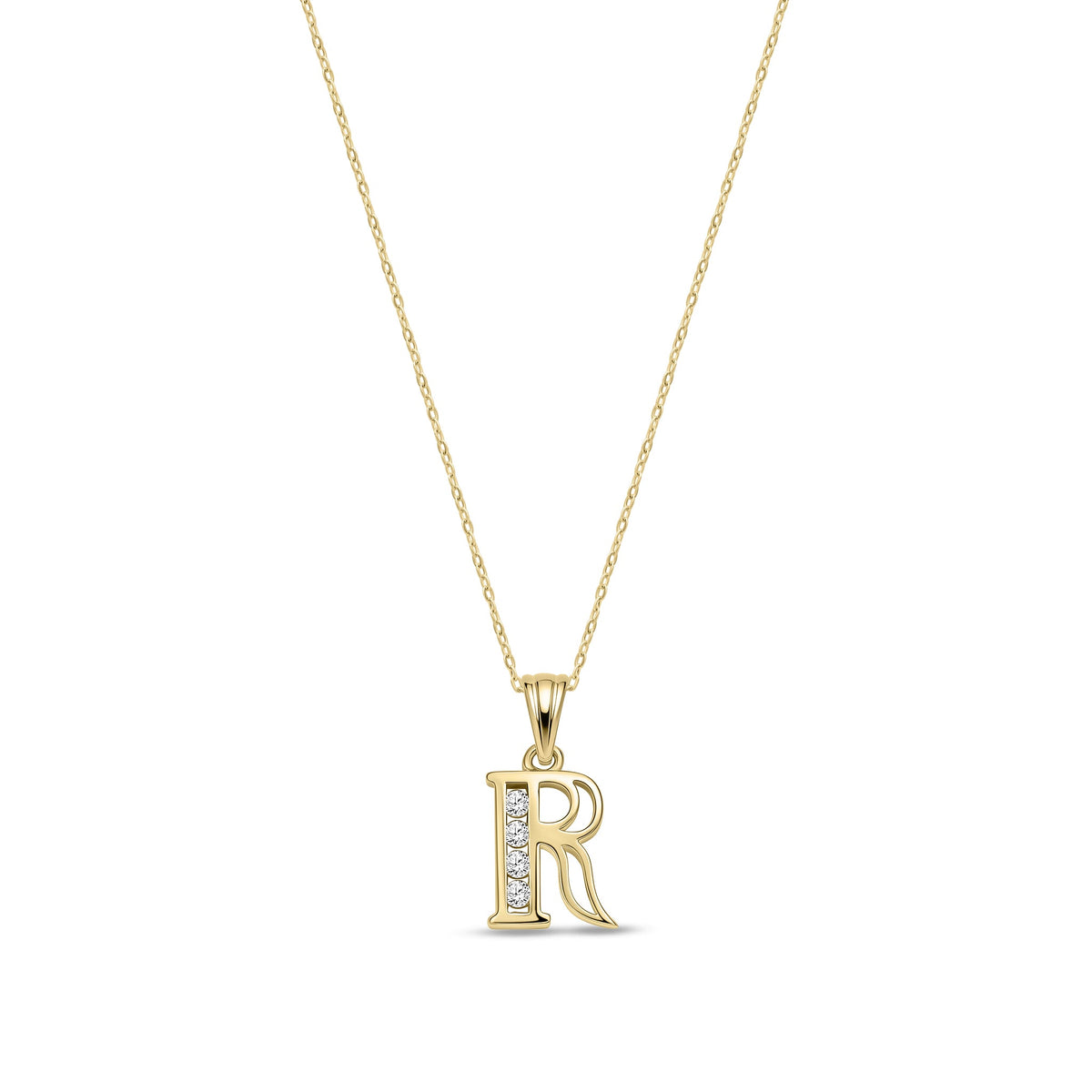 9ct Yellow Gold Channel Set Cubic Zirconia Initial Pendant - Initial R