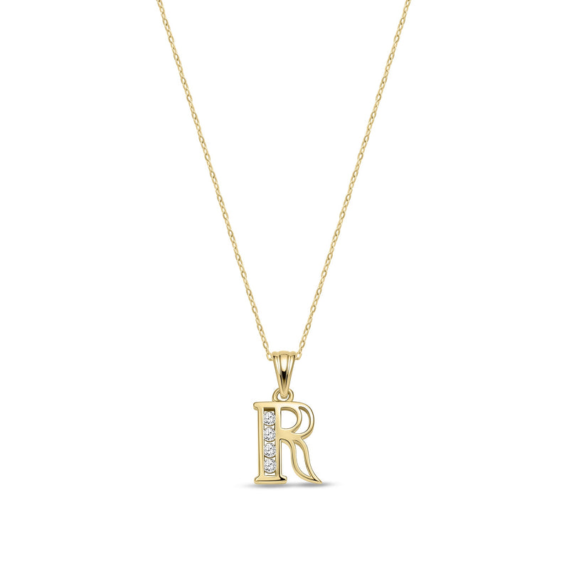 9ct Yellow Gold Channel Set Cubic Zirconia Initial Pendant - Initial R