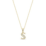 9ct Yellow Gold Channel Set Cubic Zirconia Initial Pendant - Initial S