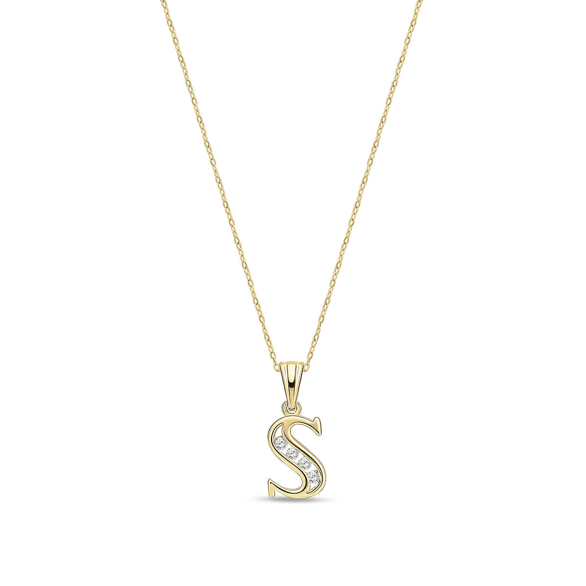 9ct Yellow Gold Channel Set Cubic Zirconia Initial Pendant - Initial S